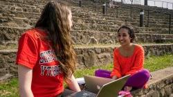 Students studying in amphitheater